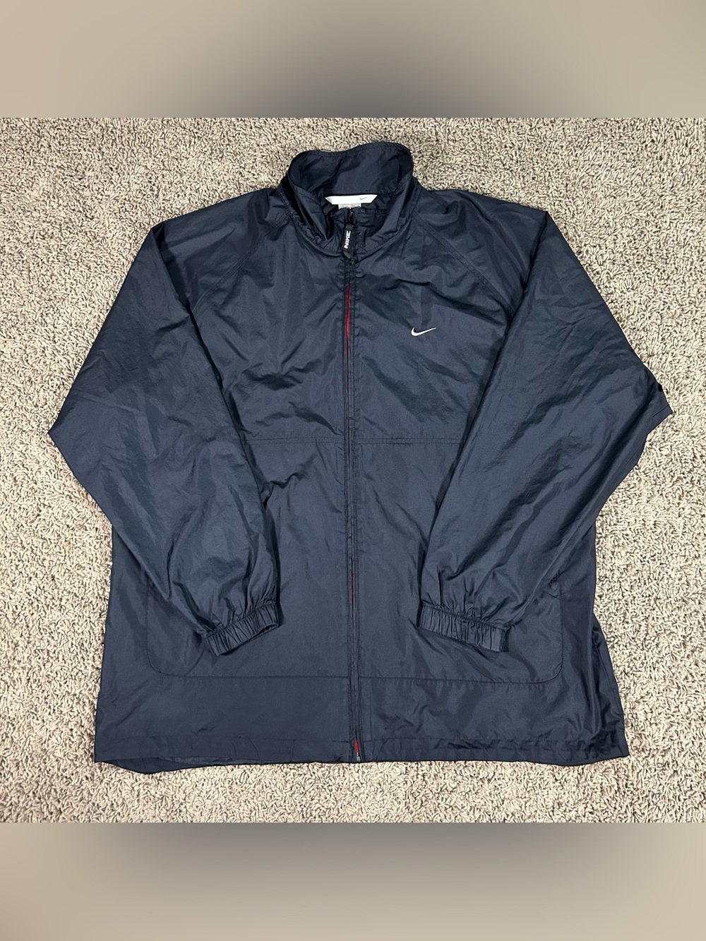 Vintage Nike Y2K Mens XL Black Track Jacket Windbreaker Retro Swoosh Silver Tag